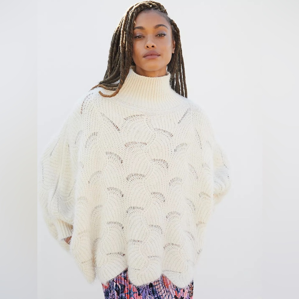 Anthropologie Rue Scalloped Turtleneck Sweater One Size NWOT